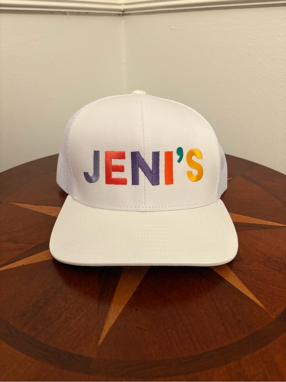 Jeni's Multicolor Logo White Trucker Hat